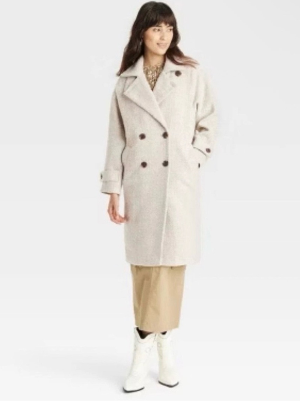 Universal Thread Women's Double Breasted Cocoon Overcoat Cream Size Small